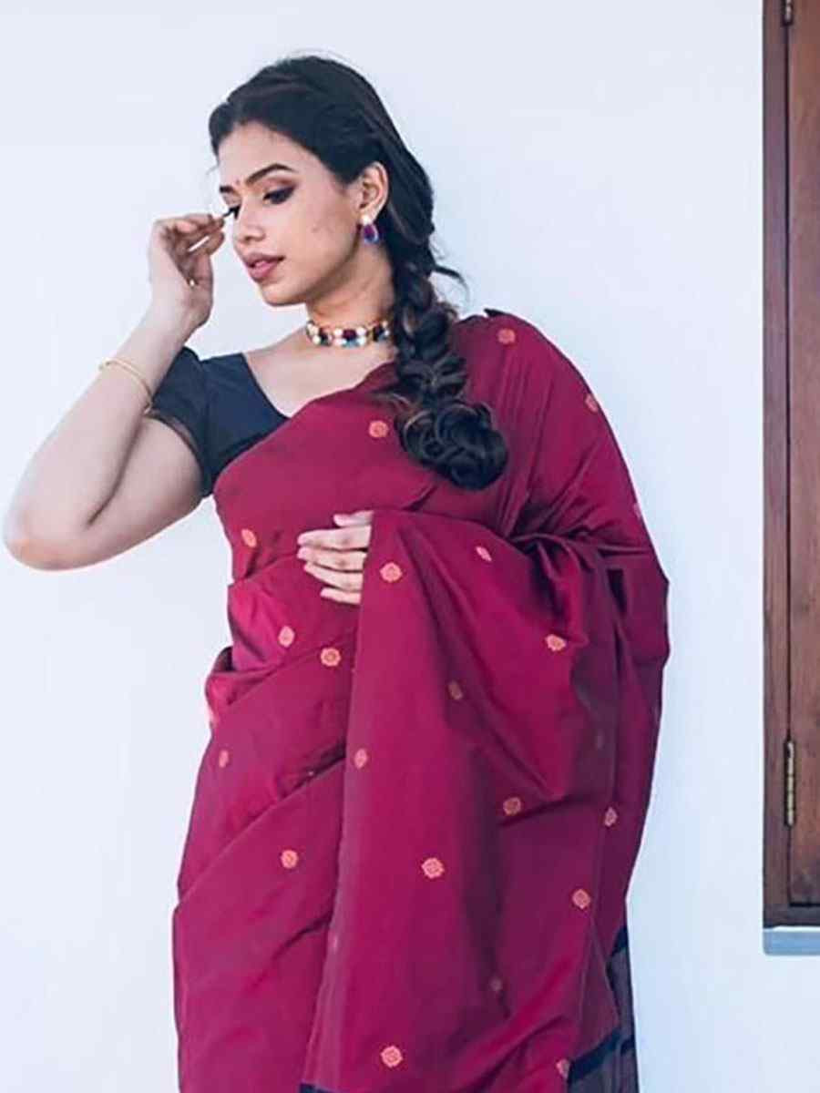 Maroon Banarasi Silk Handwoven Party Festival Wedding Traditional Fancy Classic Style Sarees