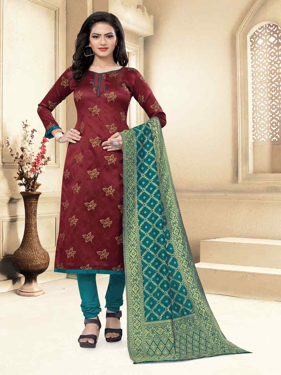 Maroon Banarasi Silk Handwoven Wedding Festival Churidar Salwar Kameez