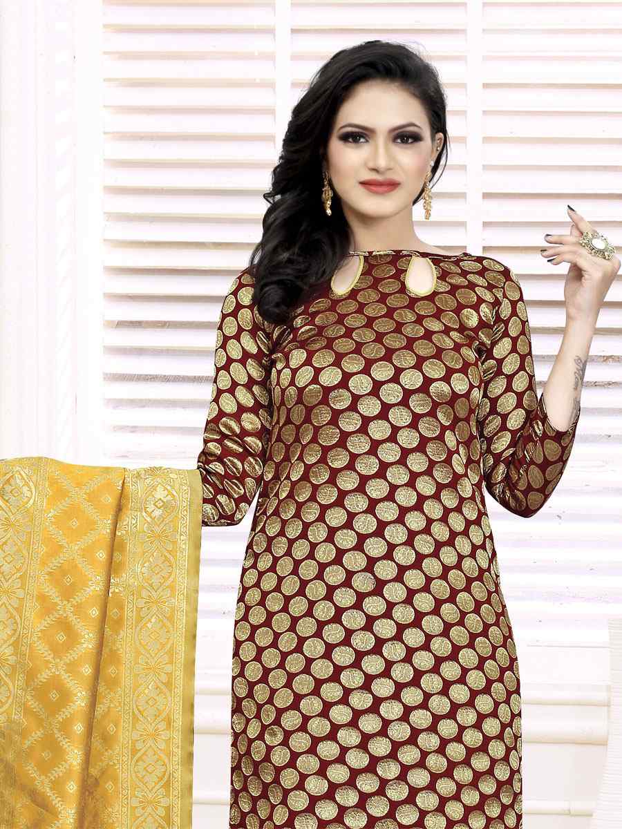 Maroon Banarasi Silk Handwoven Wedding Festival Churidar Salwar Kameez
