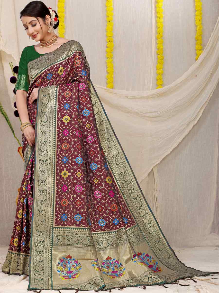 Maroon Banarasi Silk Handwoven Wedding Festival Heavy Border Saree