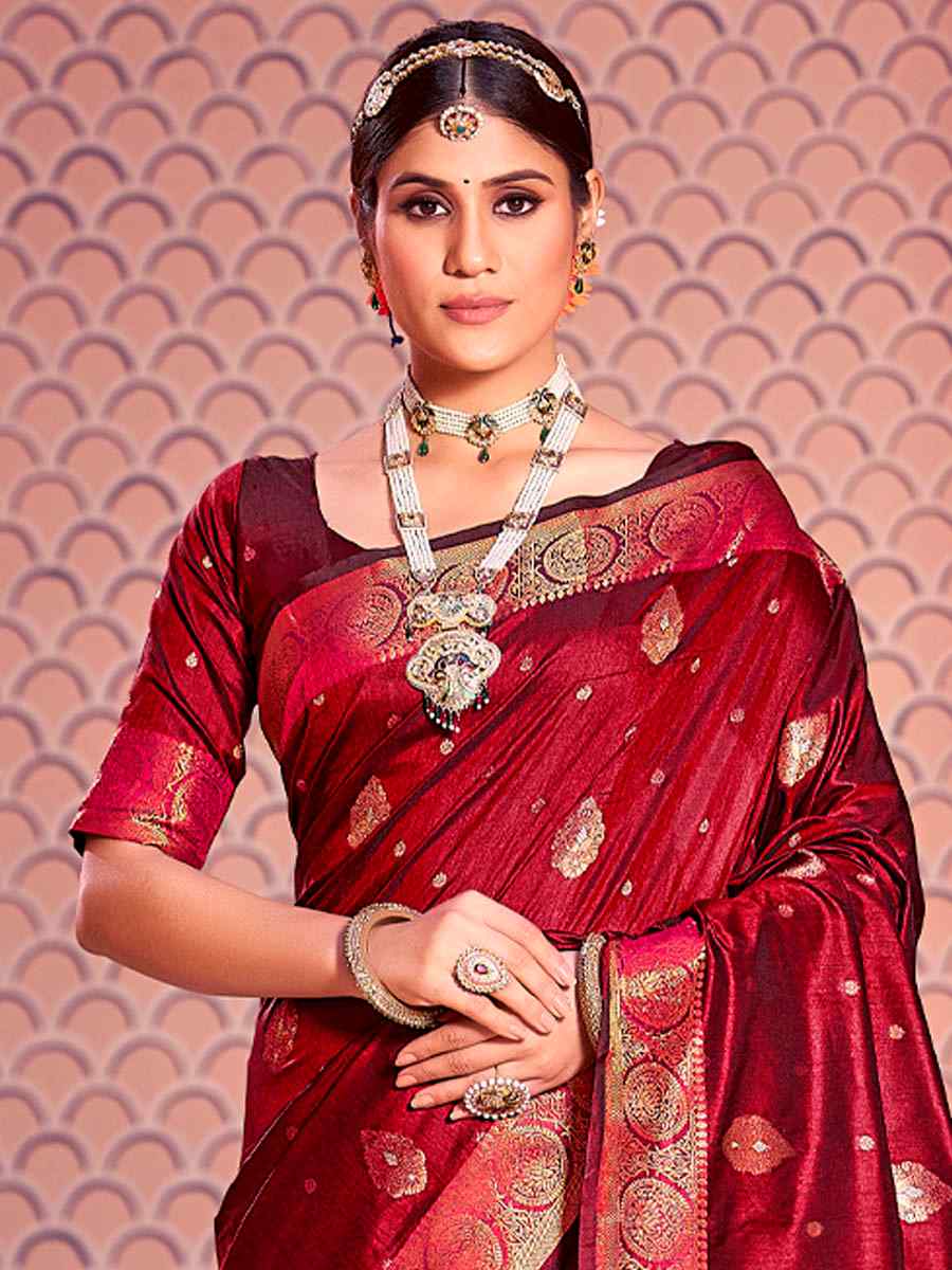 Maroon Banarasi Silk Handwoven Wedding Festival Heavy Border Saree