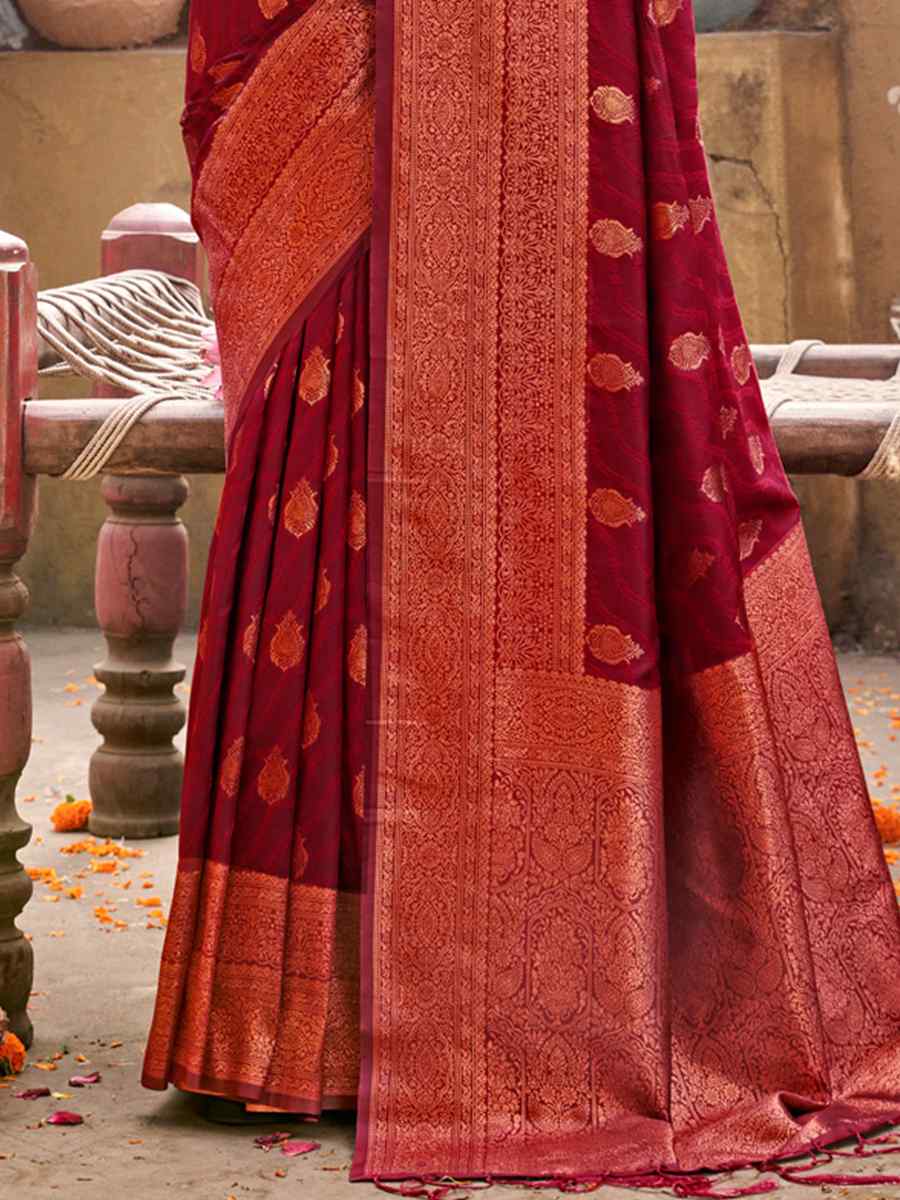 Maroon Banarasi Silk Handwoven Wedding Festival Heavy Border Saree