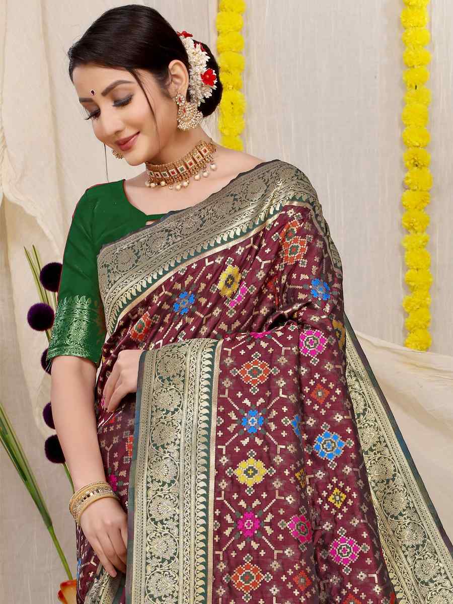 Maroon Banarasi Silk Handwoven Wedding Festival Heavy Border Saree