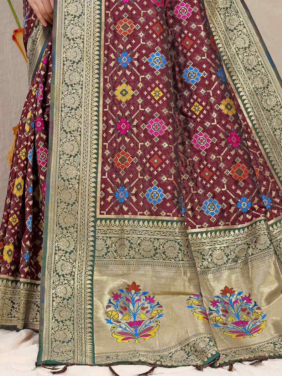 Maroon Banarasi Silk Handwoven Wedding Festival Heavy Border Saree