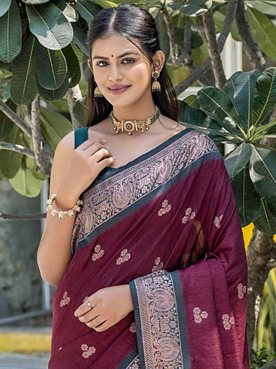 Maroon Banarasi Silk Handwoven Wedding Festival Heavy Border Saree