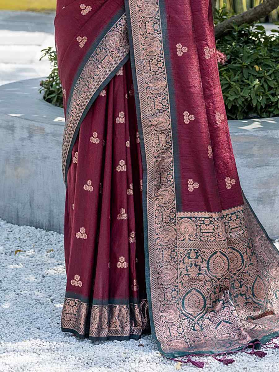 Maroon Banarasi Silk Handwoven Wedding Festival Heavy Border Saree