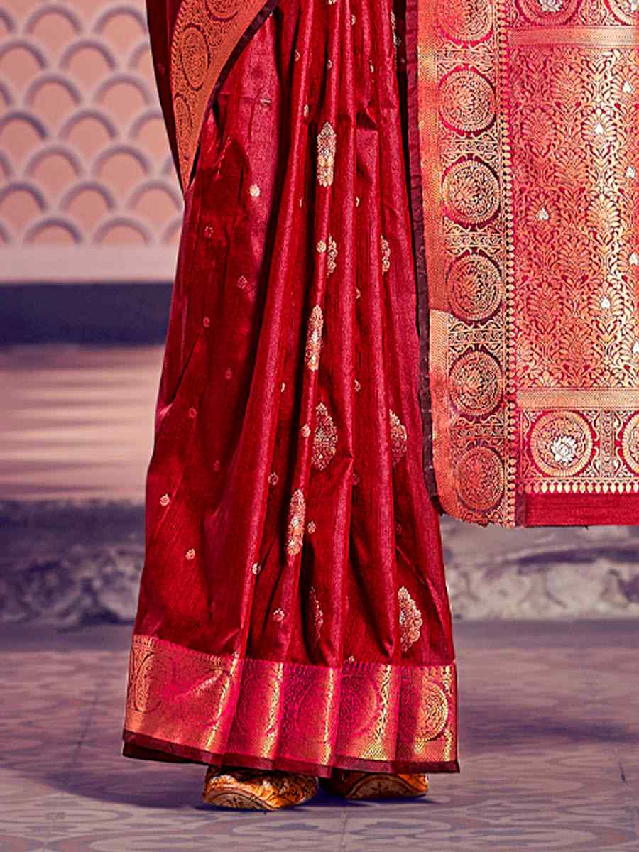 Maroon Banarasi Silk Handwoven Wedding Festival Heavy Border Saree