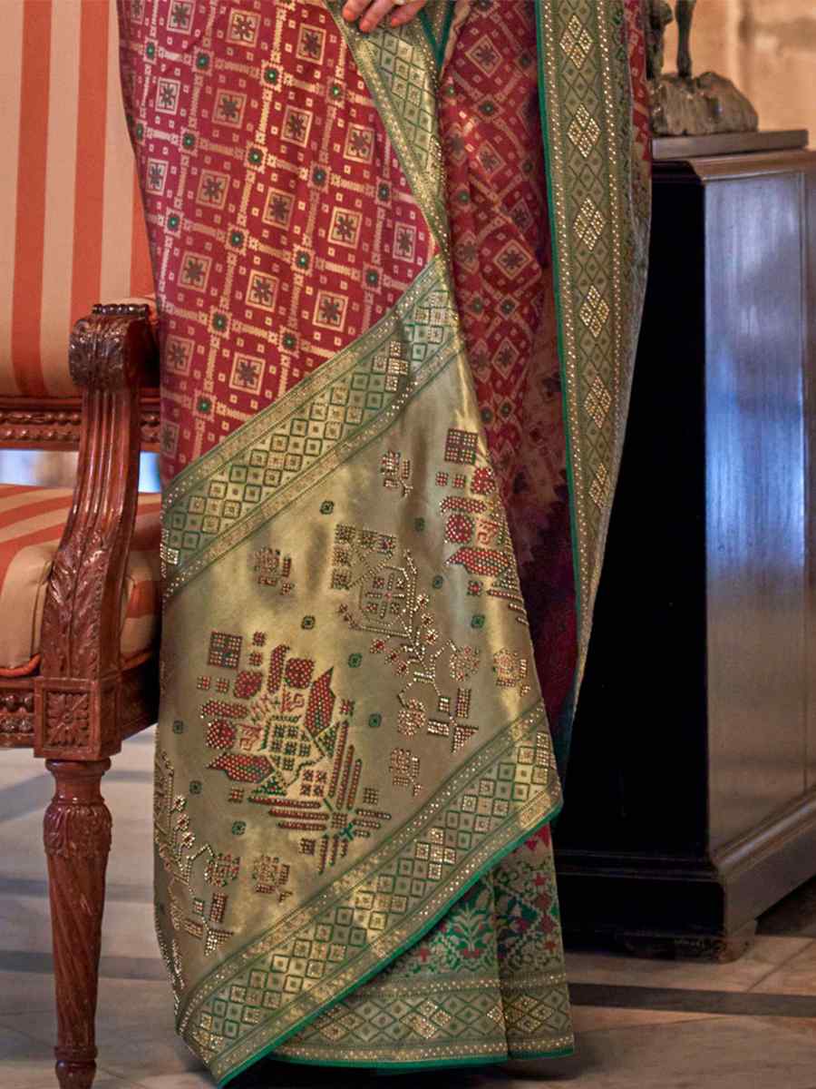 Maroon Banarasi Silk Jacquard Handwoven Wedding Festival Heavy Border Saree