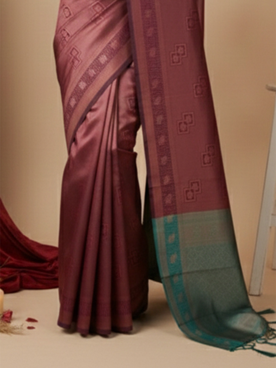 Maroon Banarasi Silk Jacquard Wedding Reception Party Festival Casual Heavy Border Sarees