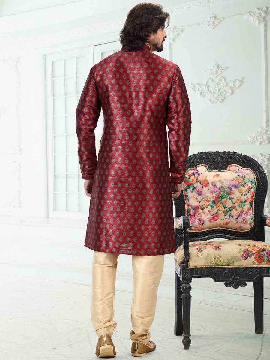 Maroon Banarasi Silk Woven Festival Party Kurta