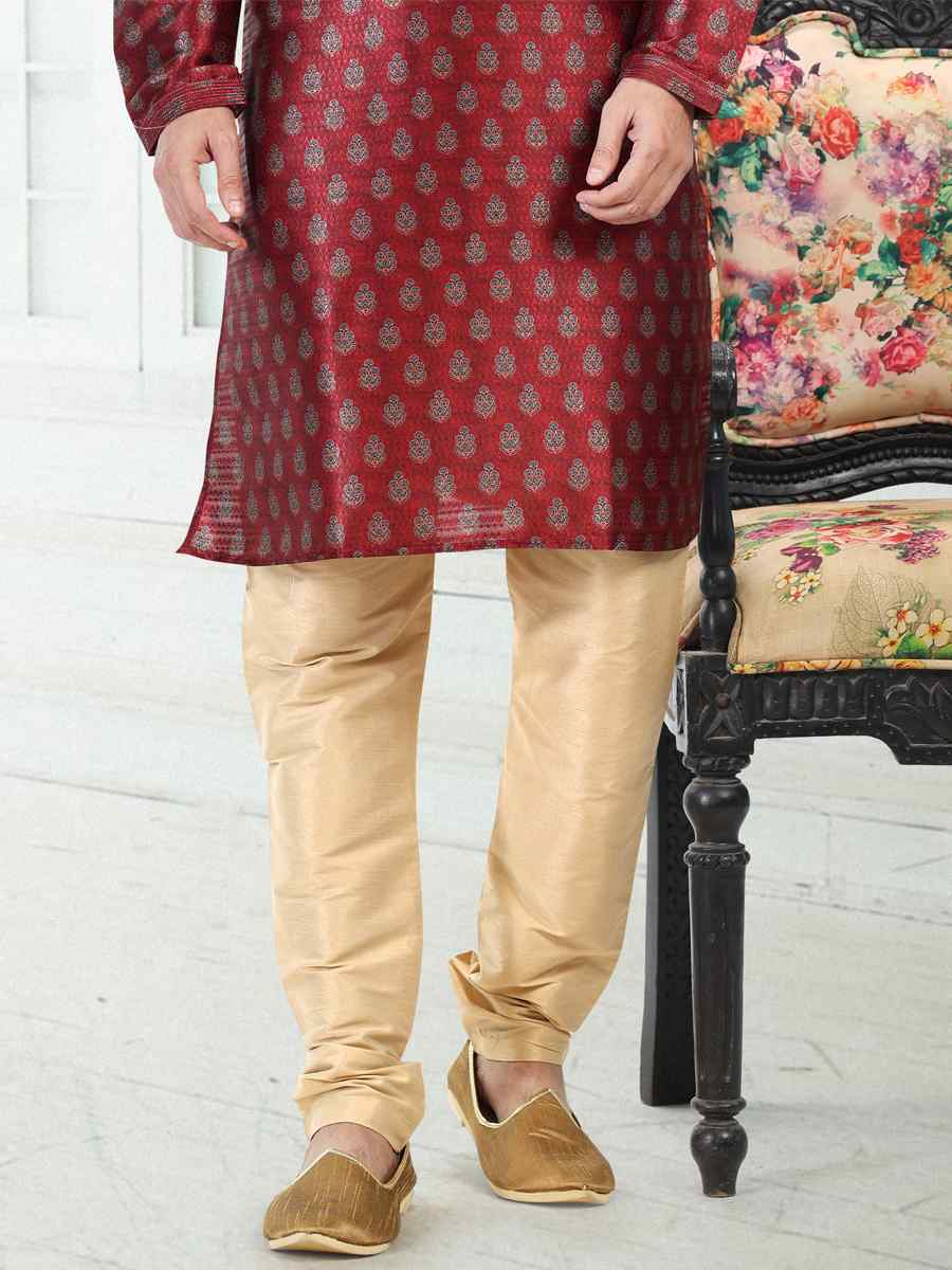 Maroon Banarasi Silk Woven Festival Party Kurta