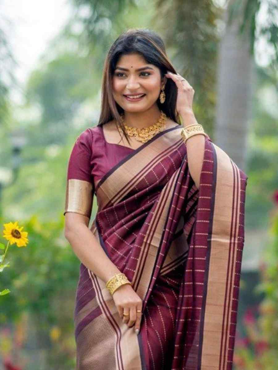 Maroon Banarasi Soft Silk Handwoven Festival Wedding Fancy Heavy Border Saree