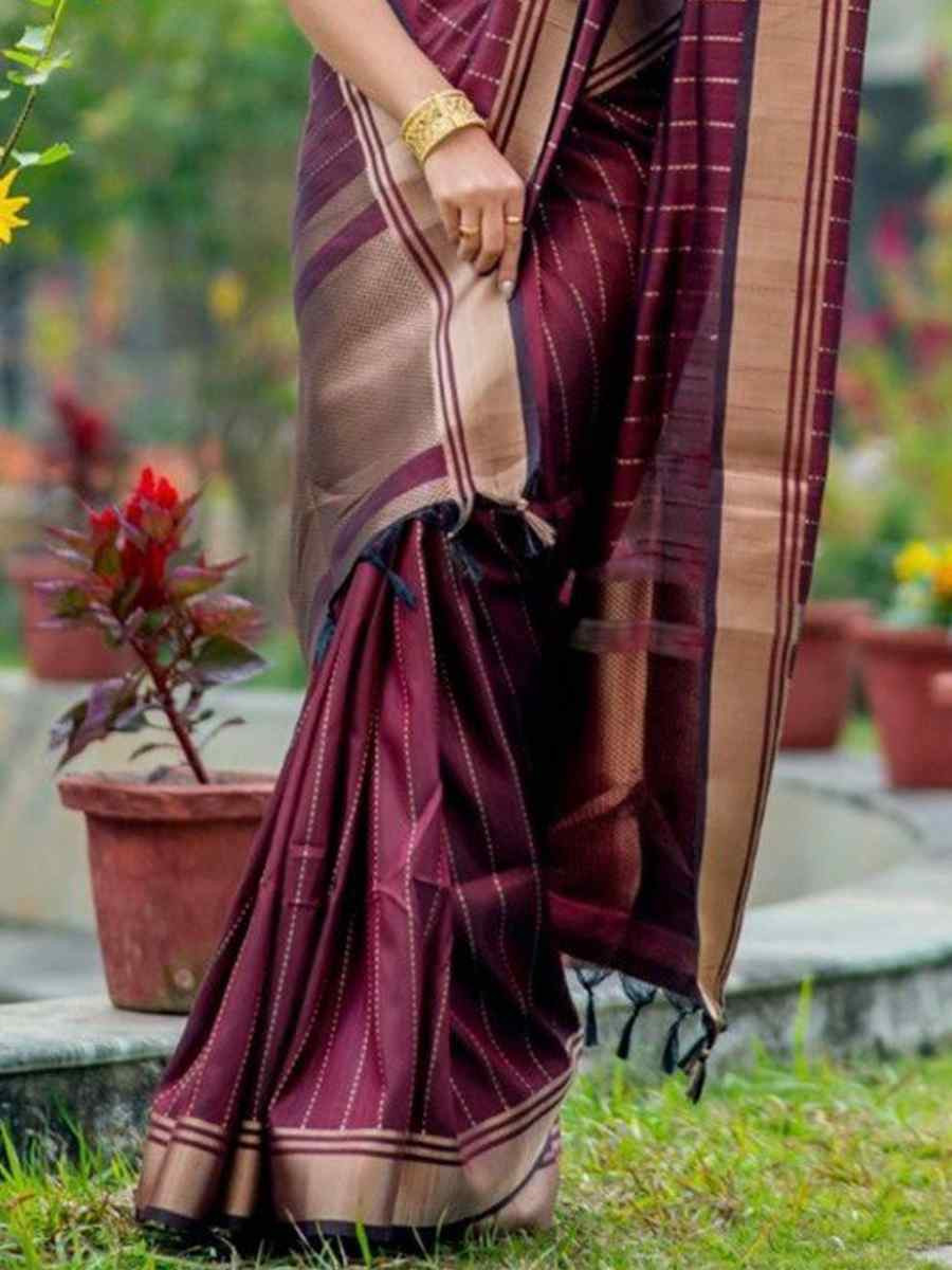 Maroon Banarasi Soft Silk Handwoven Festival Wedding Fancy Heavy Border Saree