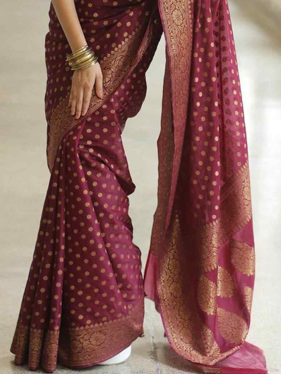 Maroon Banarasi Soft Silk Handwoven Festival Wedding Heavy Border Saree