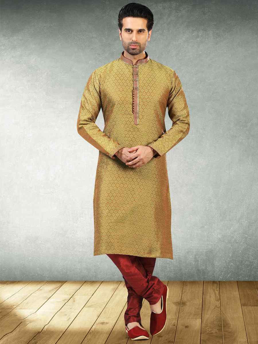 Maroon Blue Jacquard Silk Brocade Woven Party Churidar Kurta