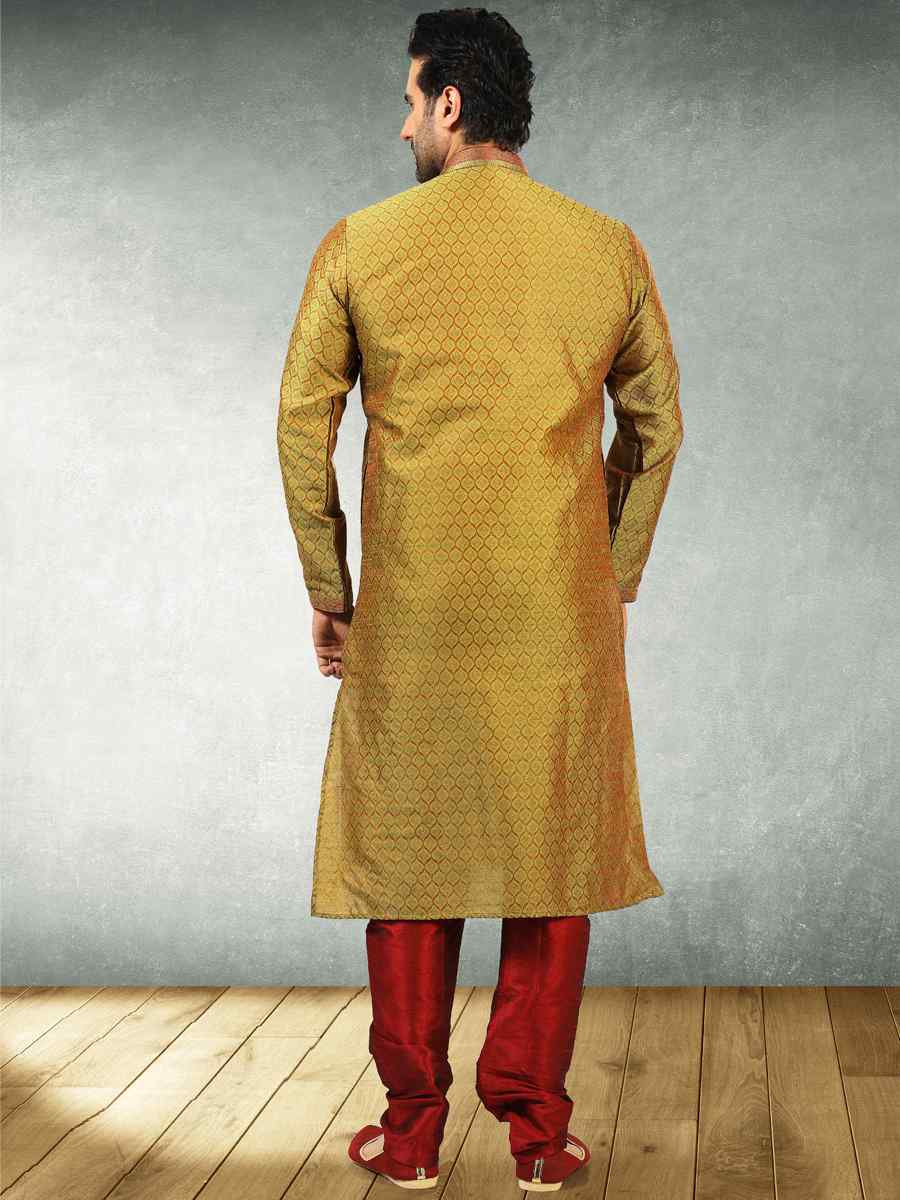 Maroon Blue Jacquard Silk Brocade Woven Party Churidar Kurta