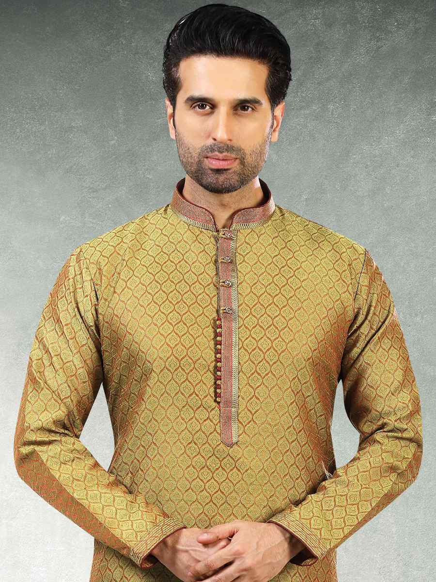 Maroon Blue Jacquard Silk Brocade Woven Party Churidar Kurta
