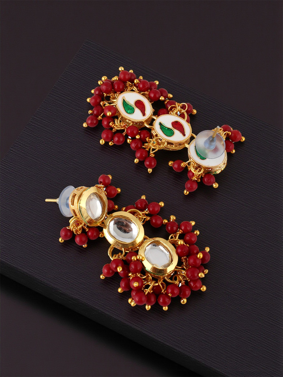 Maroon Brass Wedding Party Festival Wear Kundan Necklace