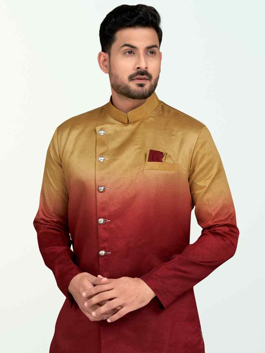 Maroon Champion Silk Printed Festival Party Sherwani