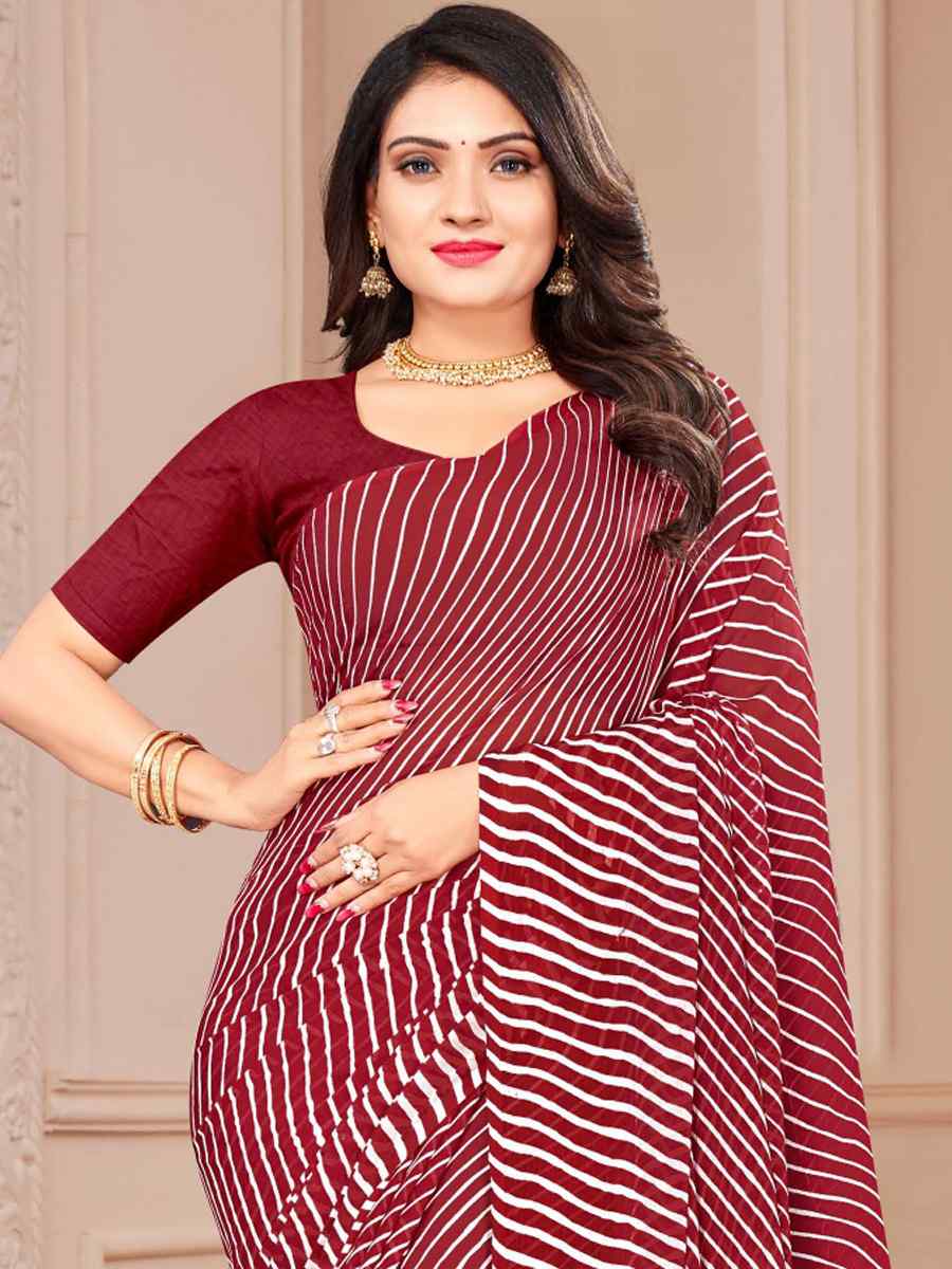 Maroon Chiffon Printed Casual Festival Contemporary Saree