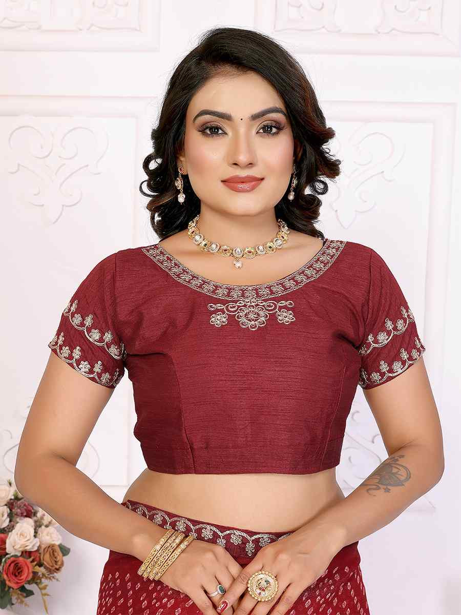 Maroon Chinon Embroidered Festival Wedding Fancy Heavy Border Saree
