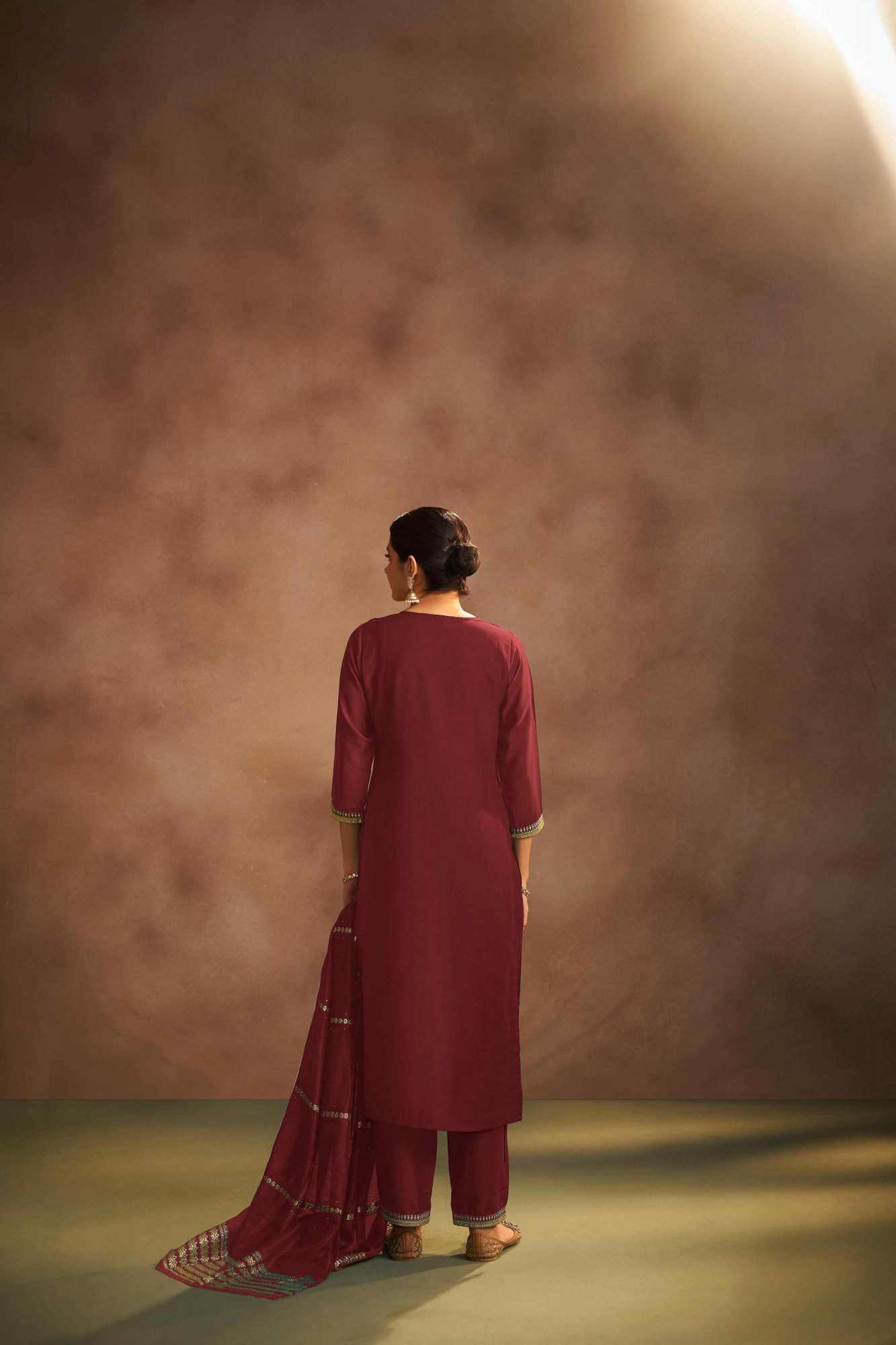 Maroon Chinon Embroidery Party Wedding Festival Casual Ready Pant Salwar Kameez