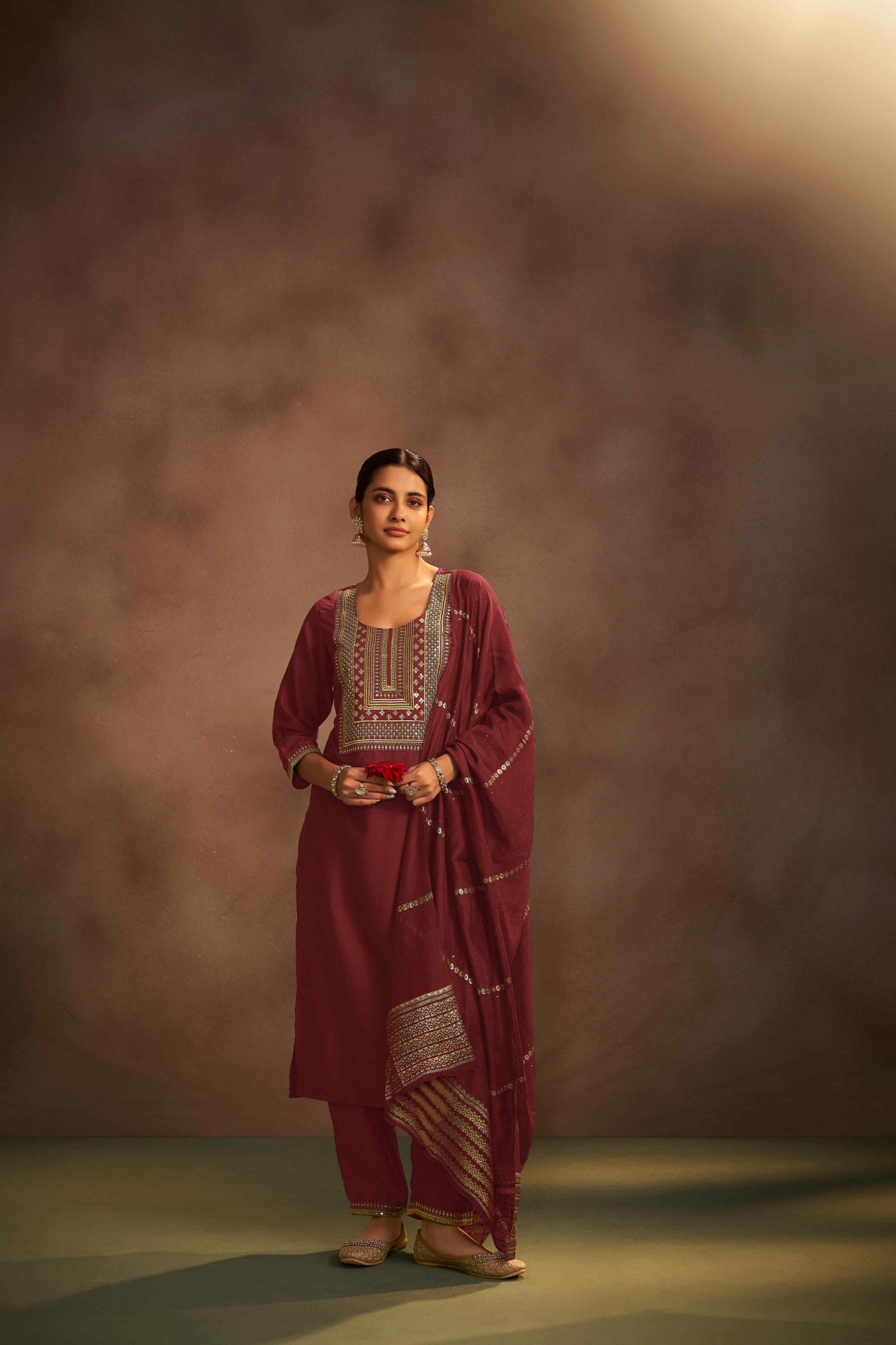 Maroon Chinon Embroidery Party Wedding Festival Casual Ready Pant Salwar Kameez