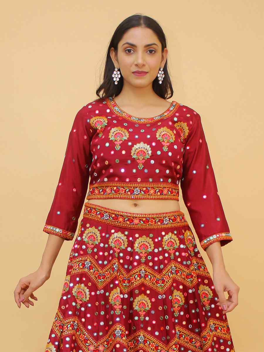 Maroon Chinon Sequins Party Wedding Traditional Lehenga Choli