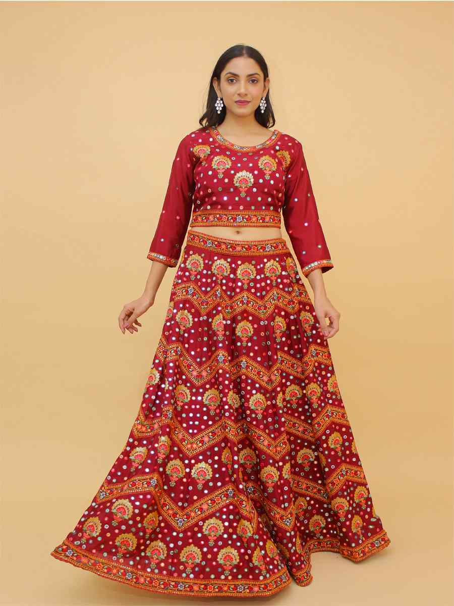 Maroon Chinon Sequins Party Wedding Traditional Lehenga Choli