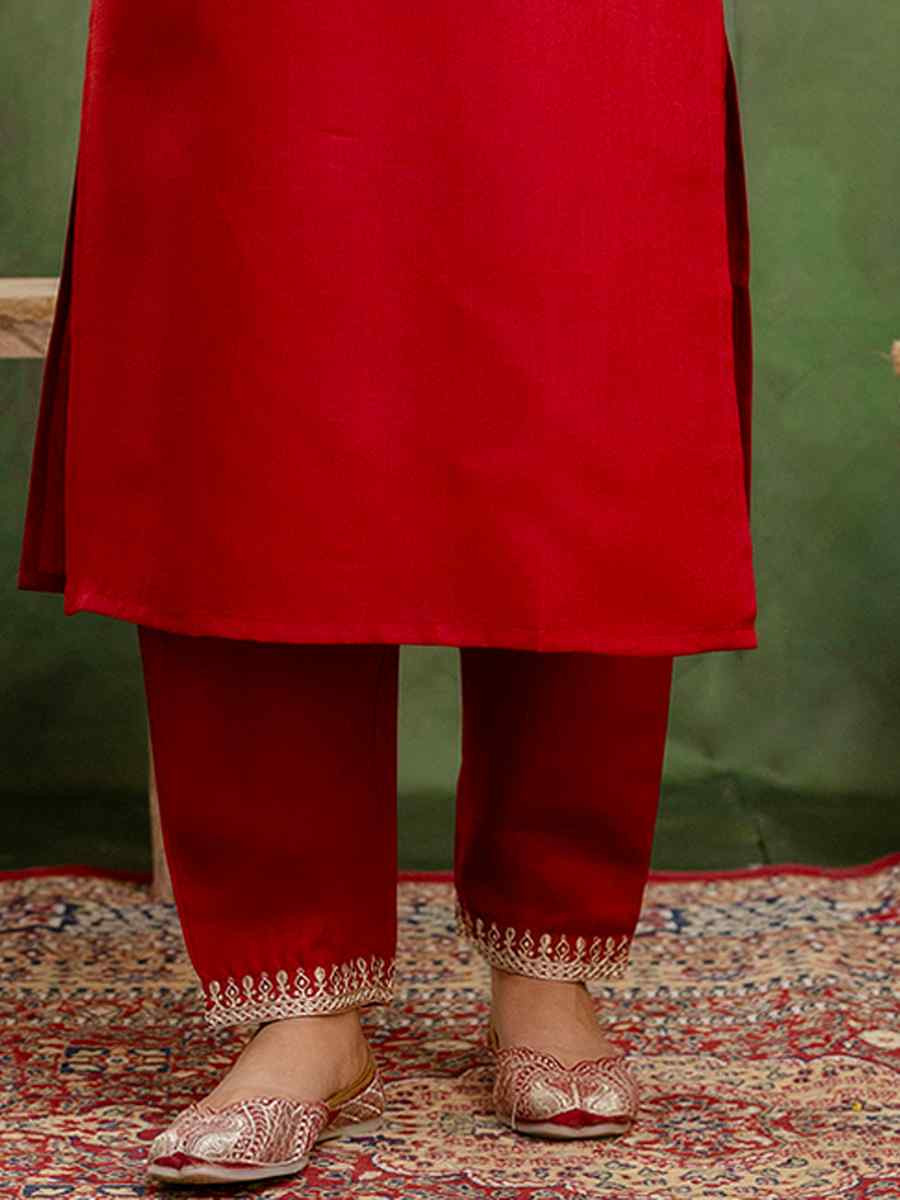 Maroon Cotton Blend Embroidery Party Wedding Festival Casual Ready Pant Salwar Kameez