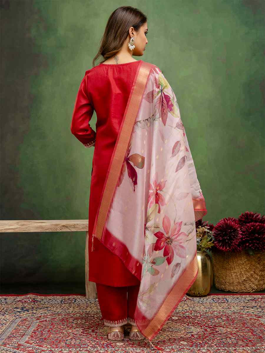 Maroon Cotton Blend Embroidery Party Wedding Festival Casual Ready Pant Salwar Kameez