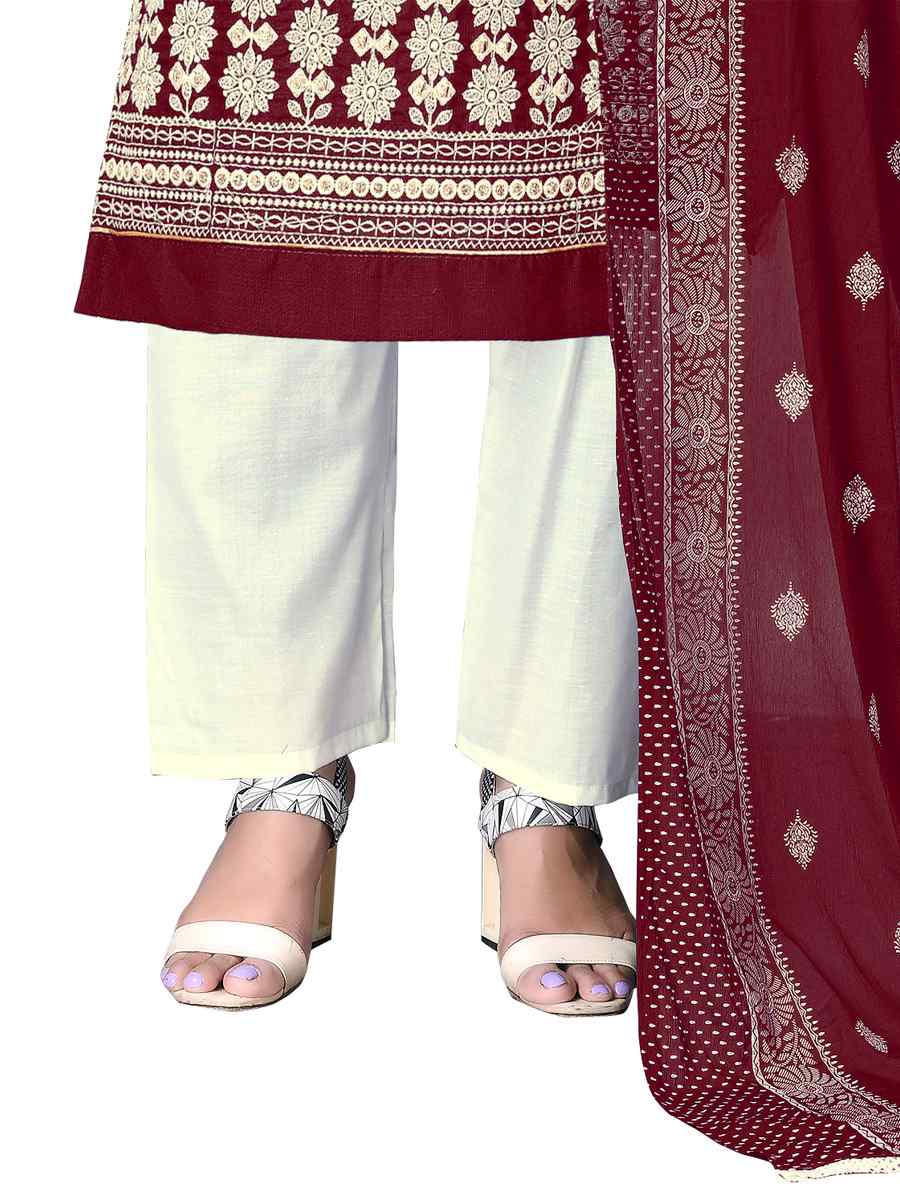 Maroon Cotton Embroidered Festival Wedding Pant Salwar Kameez