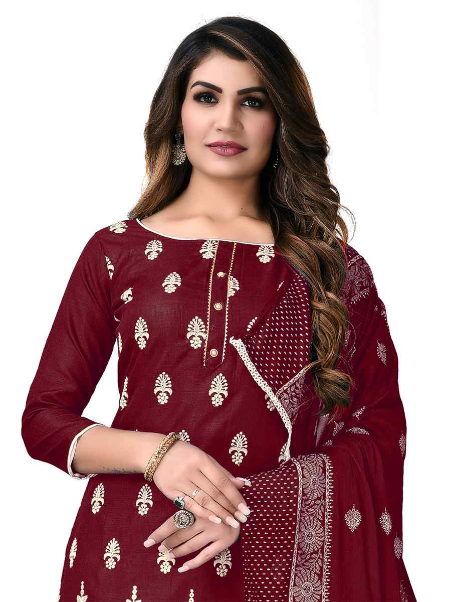Maroon Cotton Embroidered Festival Wedding Pant Salwar Kameez