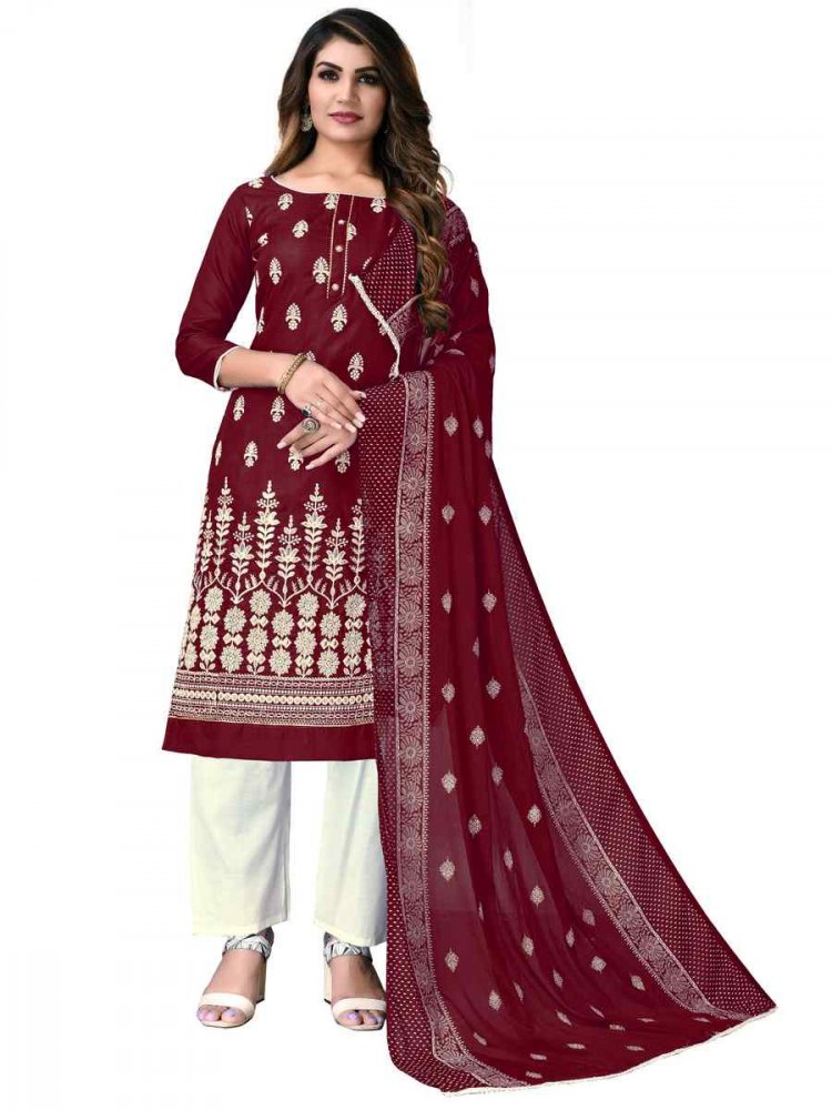 Maroon Cotton Embroidered Festival Wedding Pant Salwar Kameez