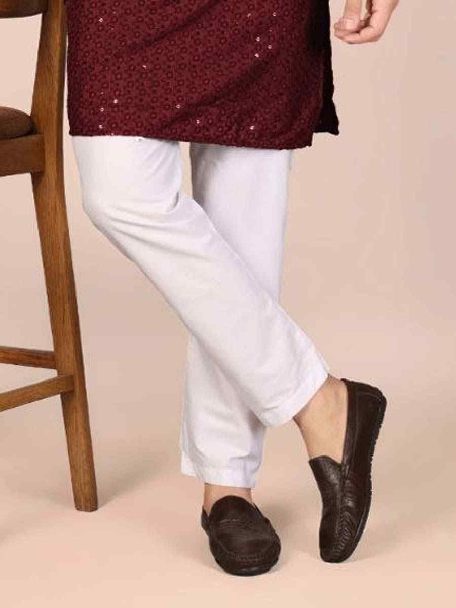 Maroon Cotton Embroidery Festival Wedding Party Mens Kurta