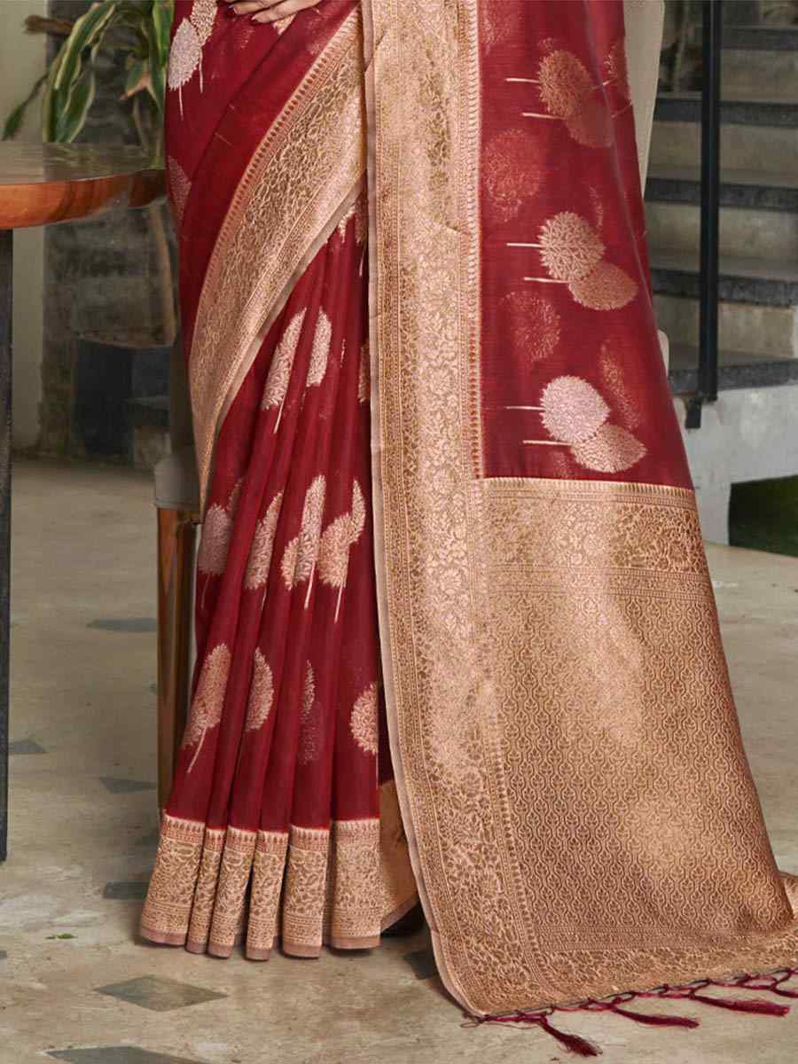 Maroon Cotton Handwoven Casual Festival Heavy Border Saree