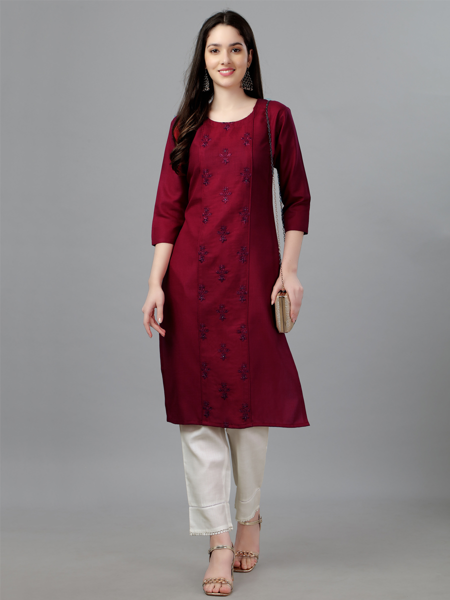 Maroon Cotton Handwoven Festival Casual Kurti