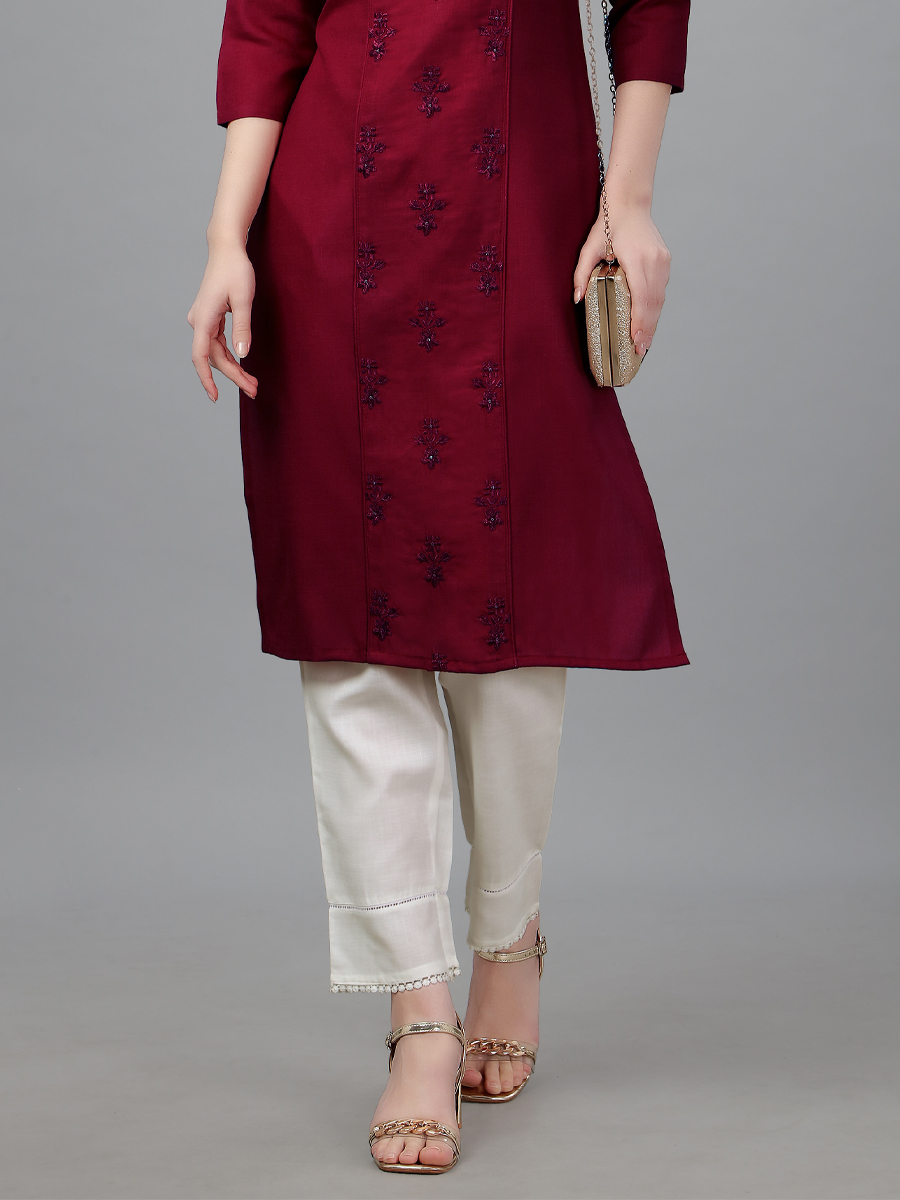 Maroon Cotton Handwoven Festival Casual Kurti