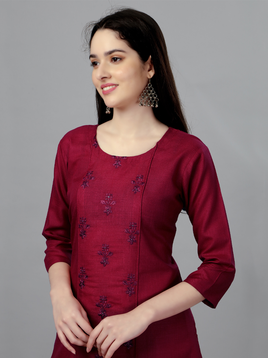 Maroon Cotton Handwoven Festival Casual Kurti
