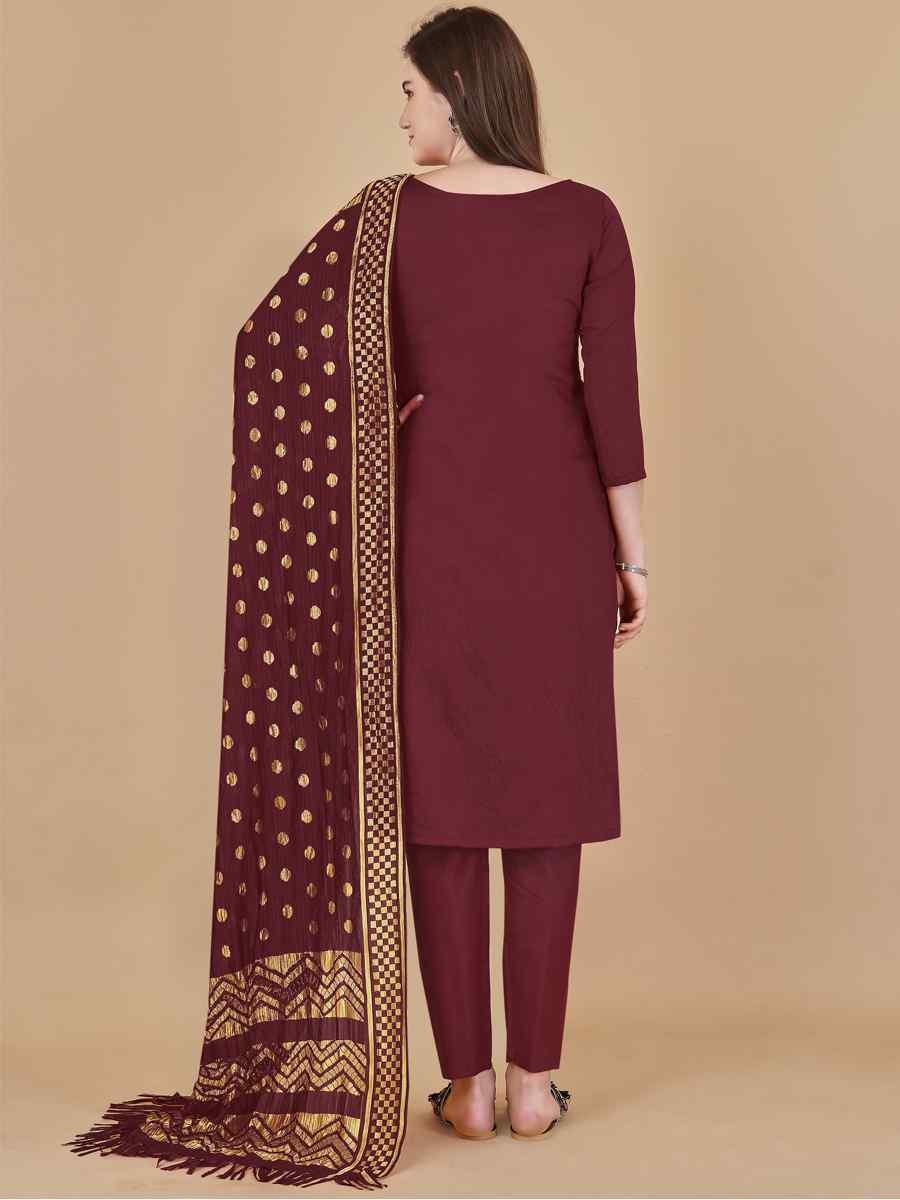 Maroon Cotton Jacquard Handwoven Casual Festival Pant Salwar Kameez