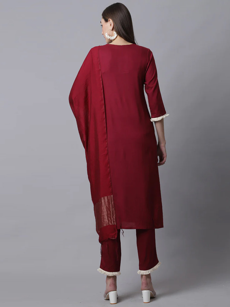 Maroon Cotton Printed Casual Festival Ready Pant Salwar Kameez