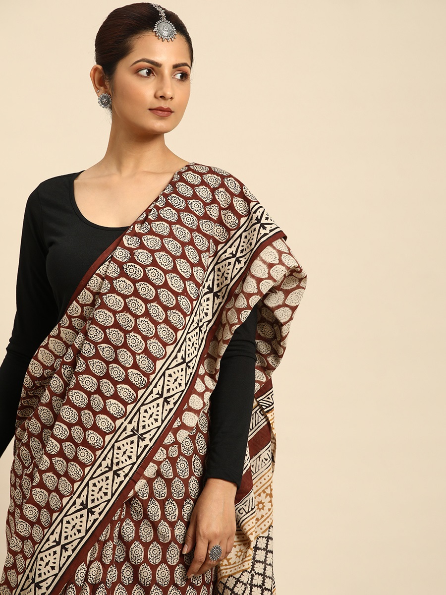 Maroon Cotton Printed Festival Casual Contemporary Sarees