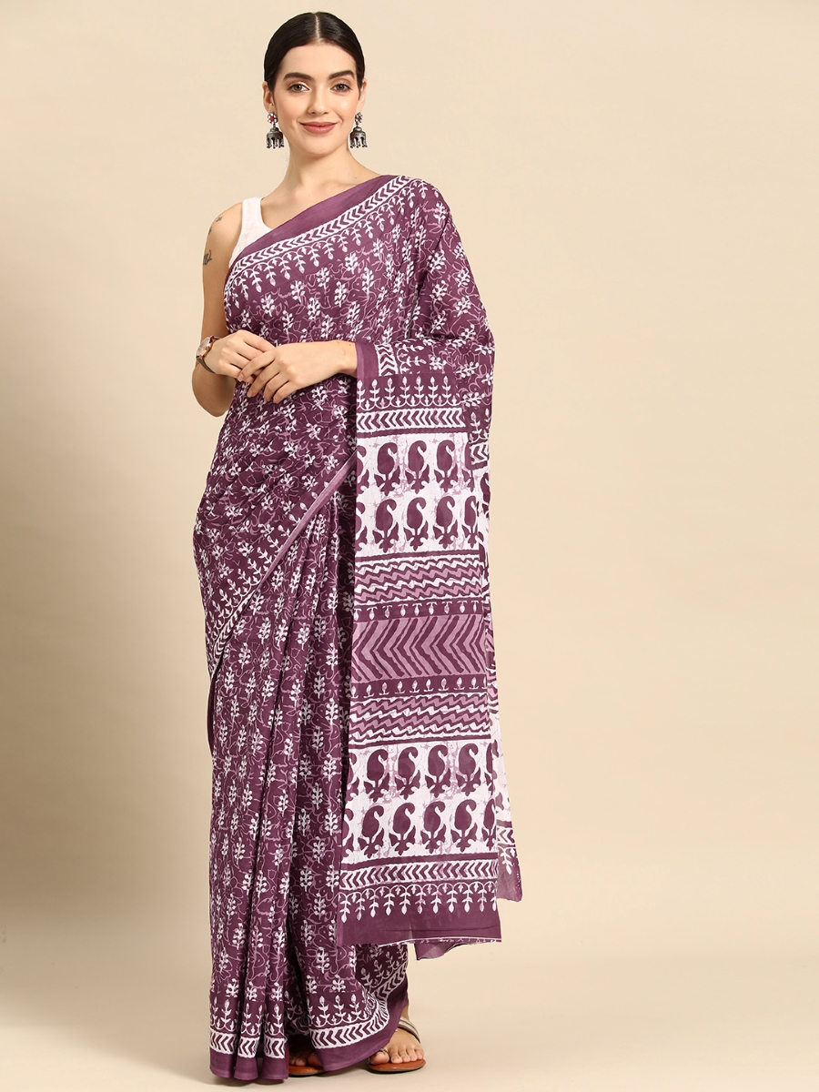 Maroon Cotton Printed Festival Casual Contemporary Sarees