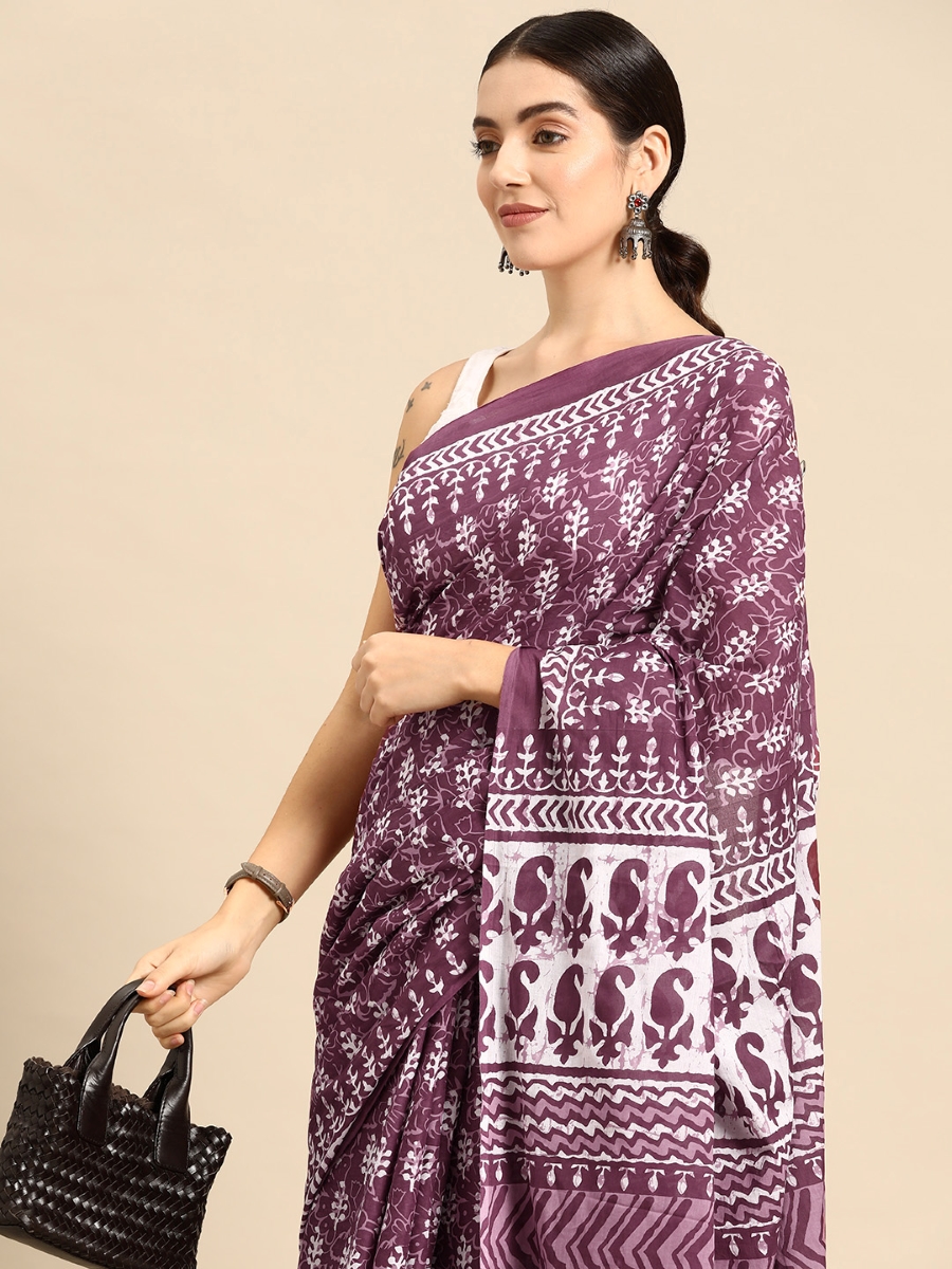 Maroon Cotton Printed Festival Casual Contemporary Sarees