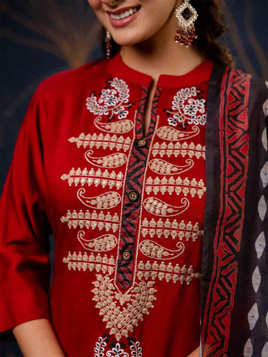 Maroon Cotton Silk Blend Embroidered Festival Party Ready Pant Salwar Kameez