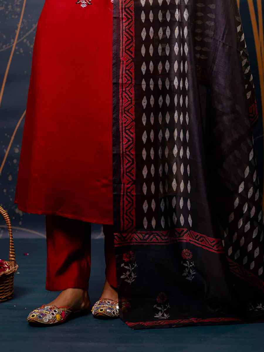 Maroon Cotton Silk Blend Embroidered Festival Party Ready Pant Salwar Kameez