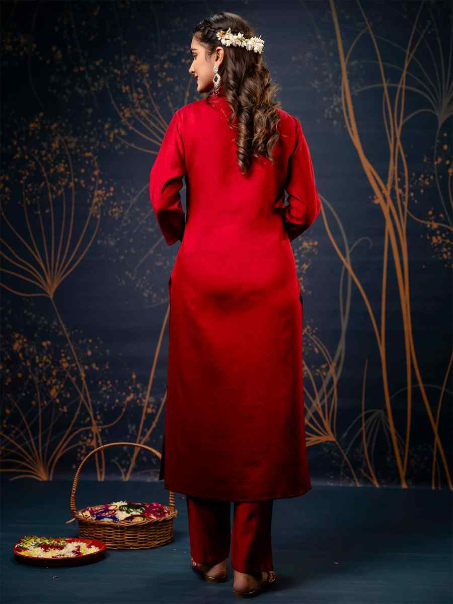 Maroon Cotton Silk Blend Embroidered Festival Party Ready Pant Salwar Kameez