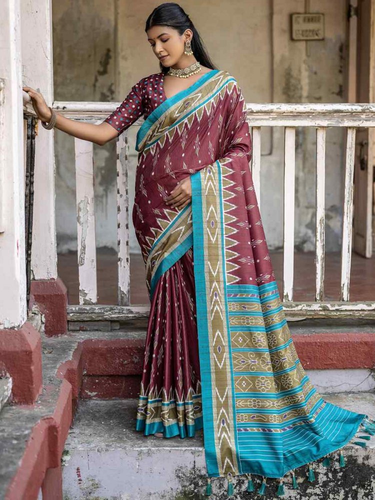 Maroon Cotton Silk Handwoven Casual Festival Classic Style Saree