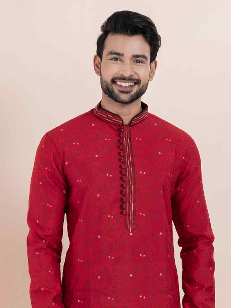 Maroon Cotton Silk Jacquard Embroidered Festival Wedding Kurta Pyjama Men039s Wear
