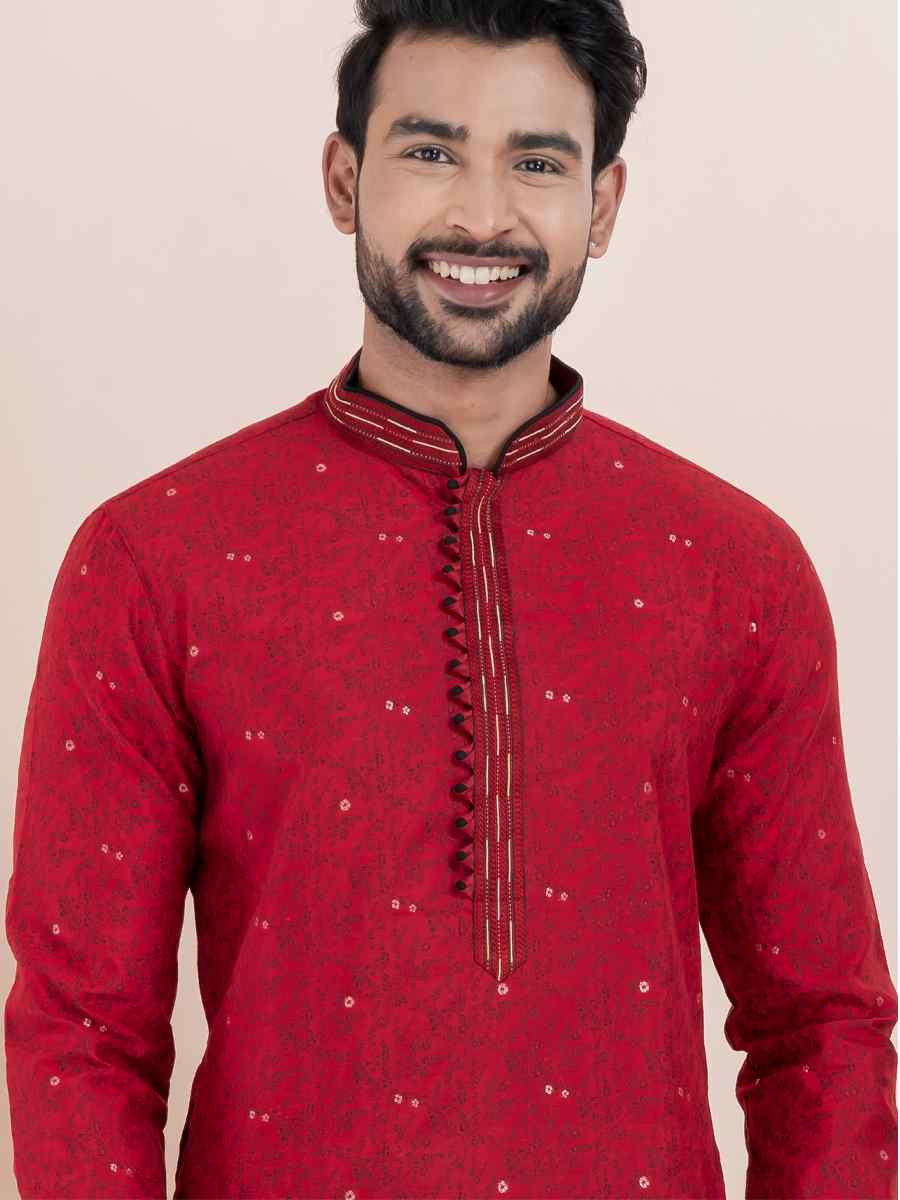 Maroon Cotton Silk Jacquard Embroidered Festival Wedding Kurta Pyjama Men039s Wear